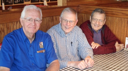 Al Fleming, Dick McMichael, Don Nahley celebrating Dick's birthday at Fudruckers. 
